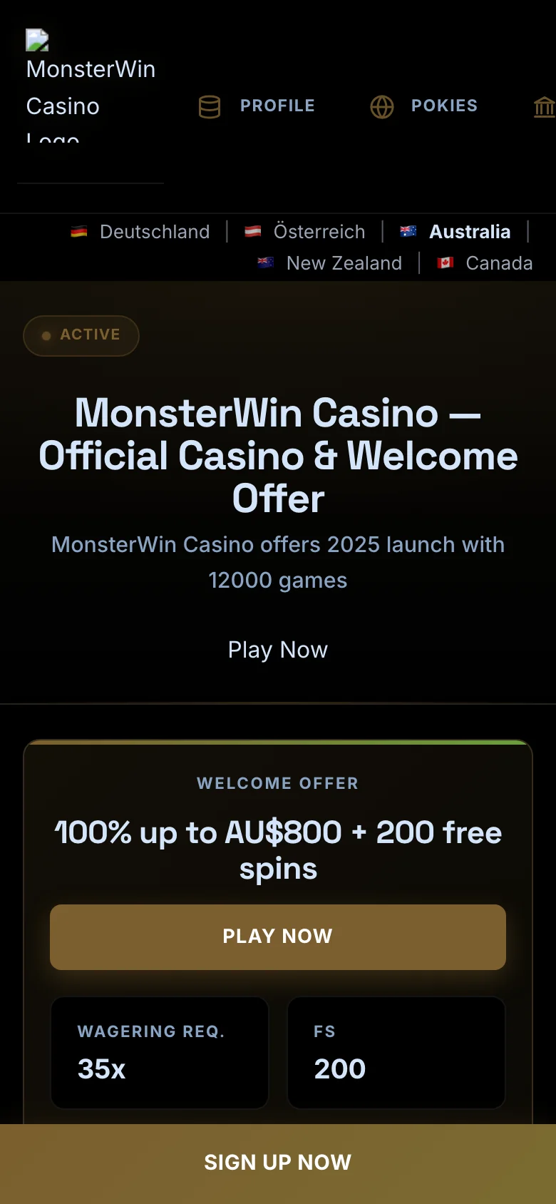 MonsterWin Casino mobile lobby screenshot
