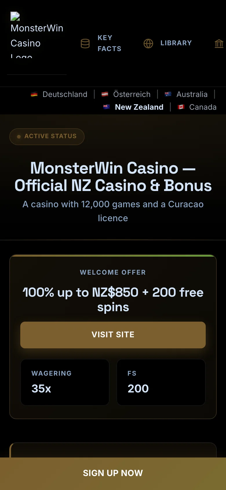 MonsterWin Casino mobile lobby screenshot